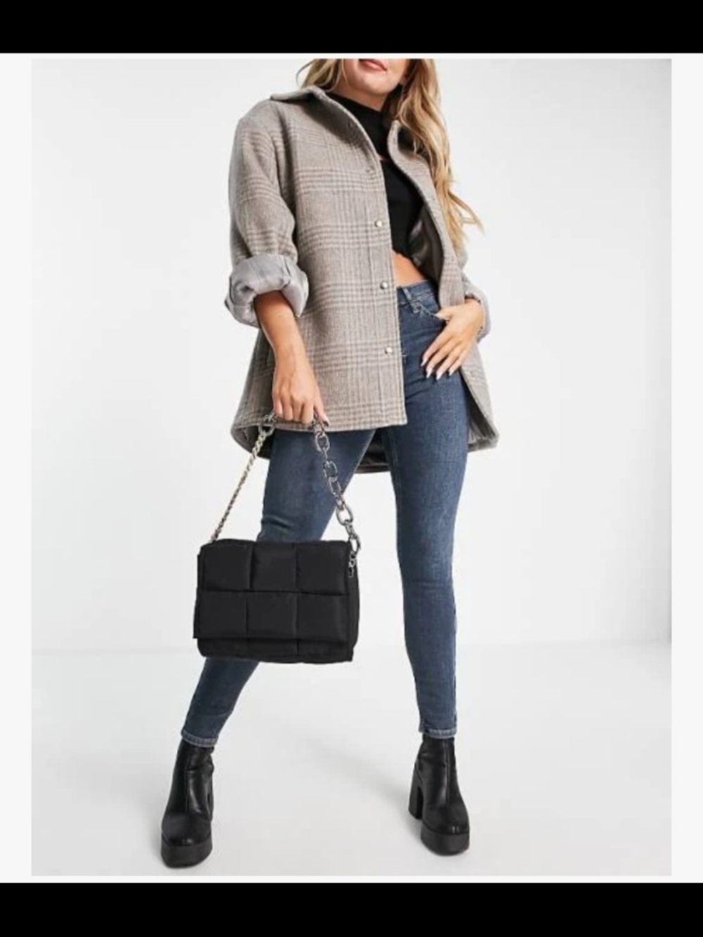 Topshop Black Shoulder Bag with Silver/ Gold Chain Detail
